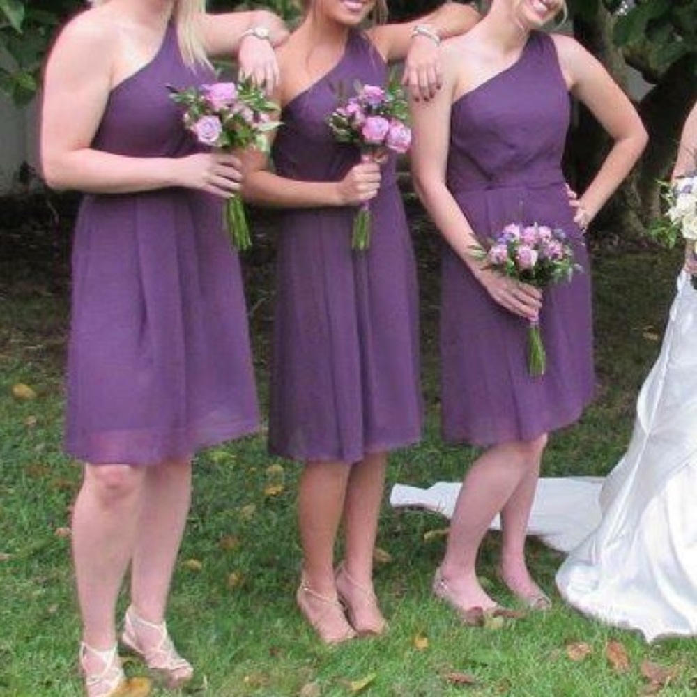 David’s Bridal one shoulder plum chiffon dress - Picture 3 of 4